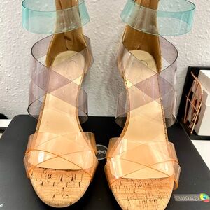 Jessica Simpson Multicolor Transparent Strap Cork Heels